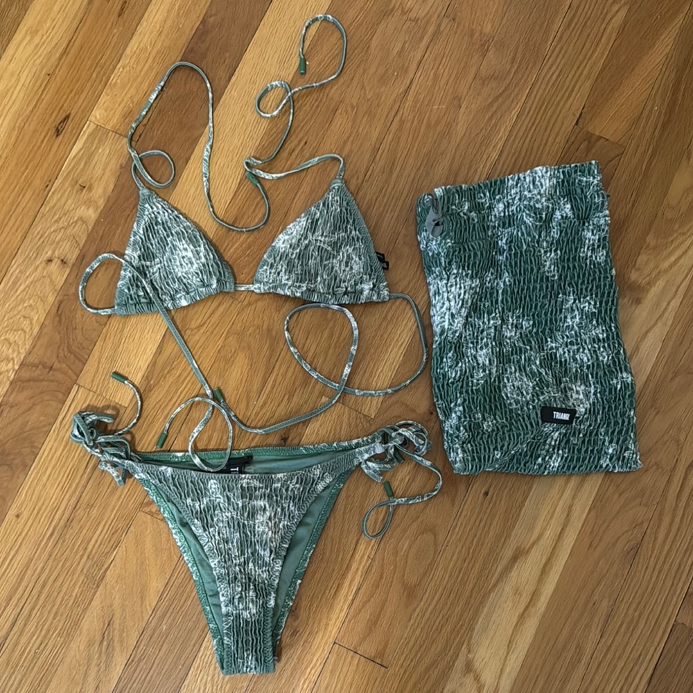 Triangl VINCA crinkle Green floral Bikini Set TOP X-SMALL BOTTOM SMALL